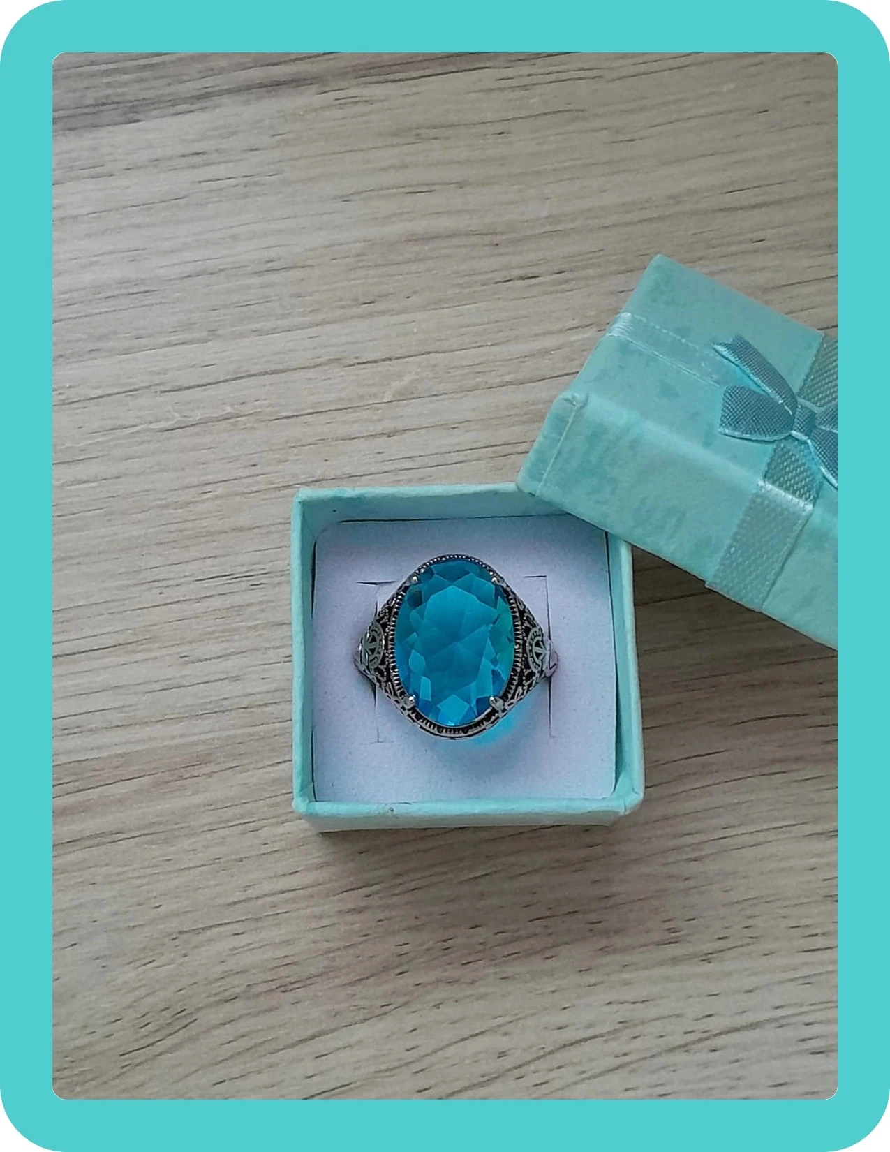 Magnifique bague, style vintage, pierre bleue, taille 60